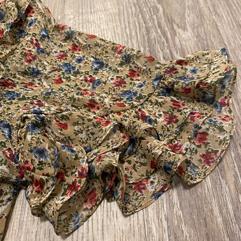NEW MIKAEL AGHAL Floral Red Blue Ruffle Knee Length Flare Dress- 4 - Picture 4 of 15